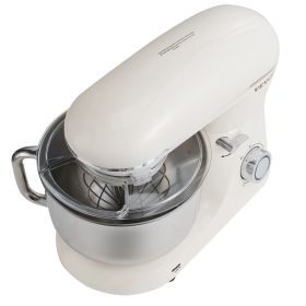 Stand Mixer, 6 QT Dough Mixer, 660W 6 + P Speeds Tilt-head Food Mixer with Stainless Steel Bowl, Dough Hook, Wire Whip, Flat Beater, Scraper (Color: Off White, Capacity: 6.2 L)